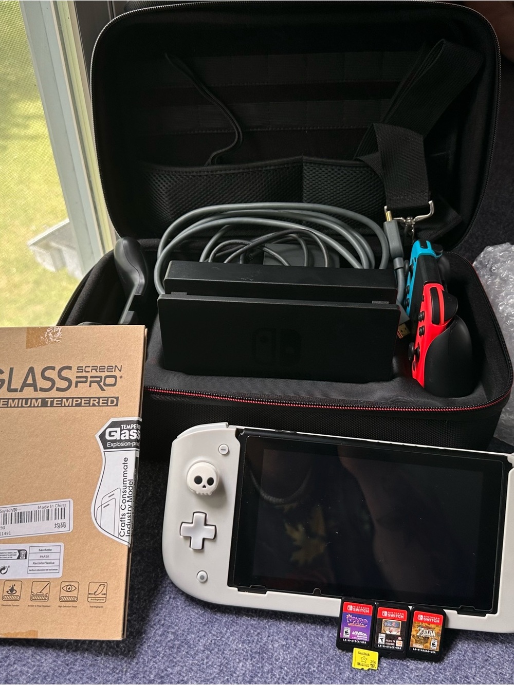 Nintendo Switch Bundle - 3 Games, 256GB SD, Ergonomic Grip & Case